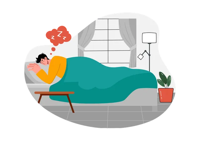 Young boy doing deeply sleep on bed  Illustration