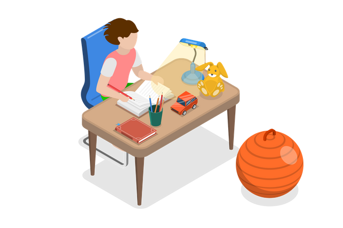 Young boy doing homework  Illustration