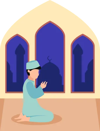 Young boy doing islamic pray  Illustration