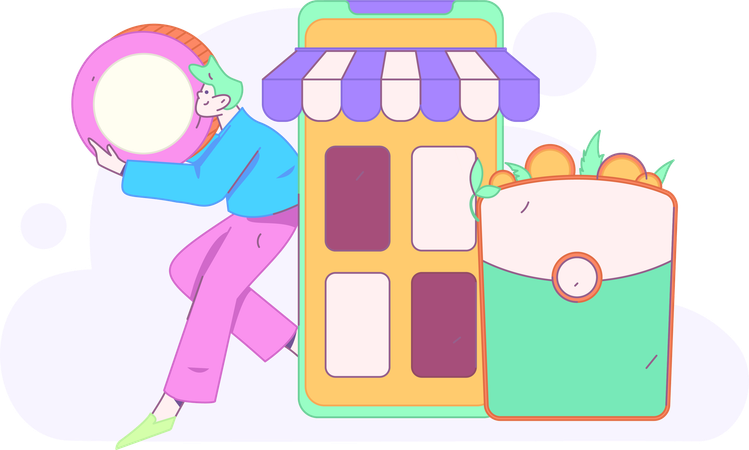 Young boy doing mobile shopping  Illustration