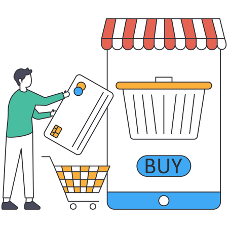 Young boy doing Online Buying using shopping app  Illustration