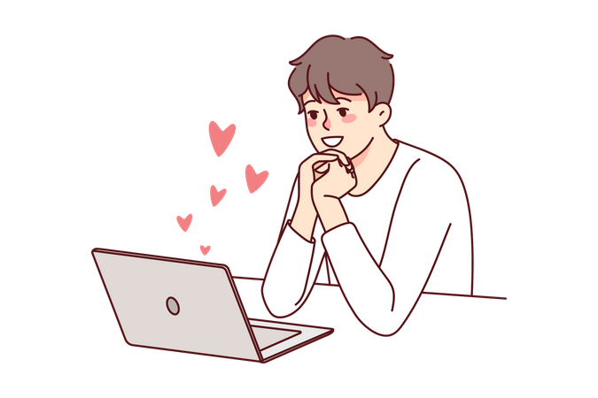 Young boy doing online dating Illustration