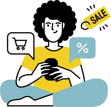 Young boy doing online shopping  Illustration