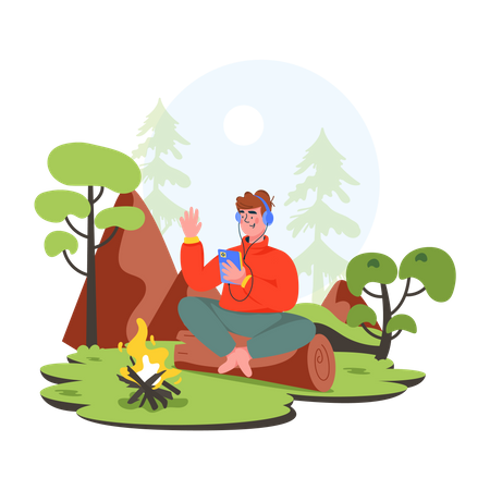 Young boy doing solo camping  Illustration