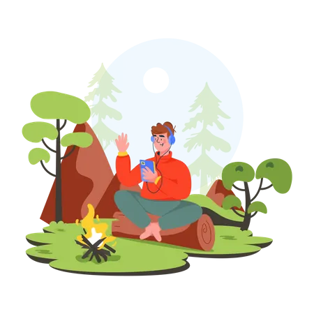 Young boy doing solo camping  Illustration