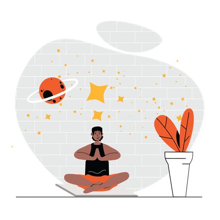 Young boy doing yoga at home  Illustration