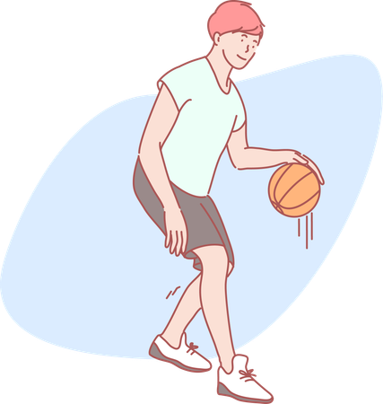 Young boy dribbling basket ball  Illustration