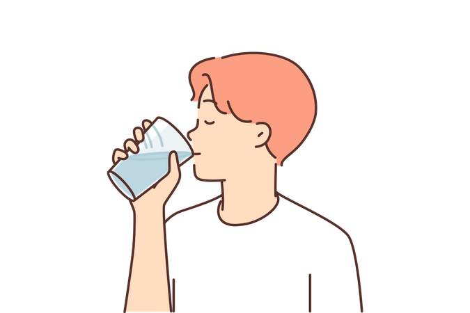 Young boy drinking water  Illustration