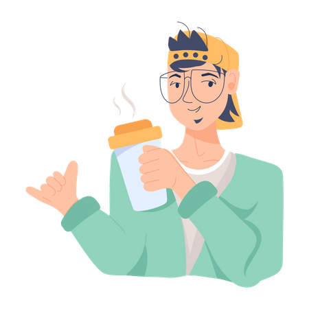 Young Boy Enjoy Coffee  Illustration