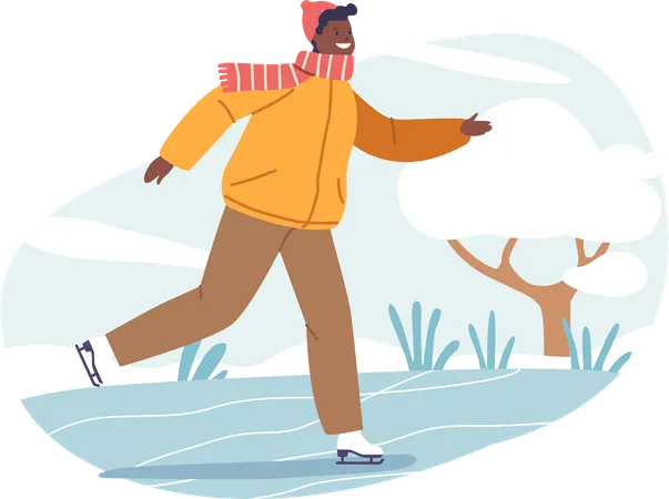 Young Boy Character Gracefully Glides Across The Ice Rink His Face Illuminated With Joy As He Dances With The Cold Beneath His Feet A Winter Wonderland In Motion Cartoon People Vector Illustration Illustration