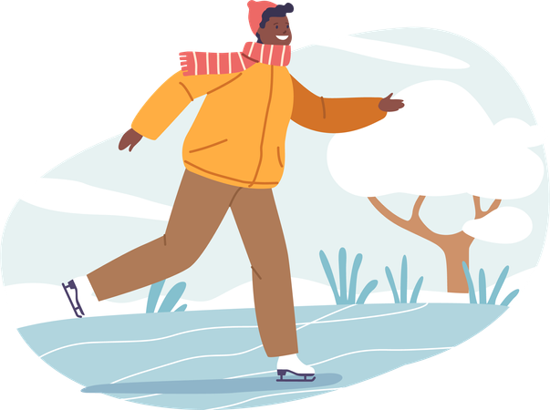 Young Boy enjoying ice skating  Illustration