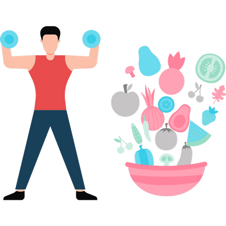 Young boy exercising with dumbbells  Illustration