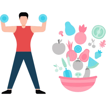 Young boy exercising with dumbbells  Illustration