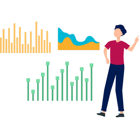 Young boy explaining analysis chart  Illustration