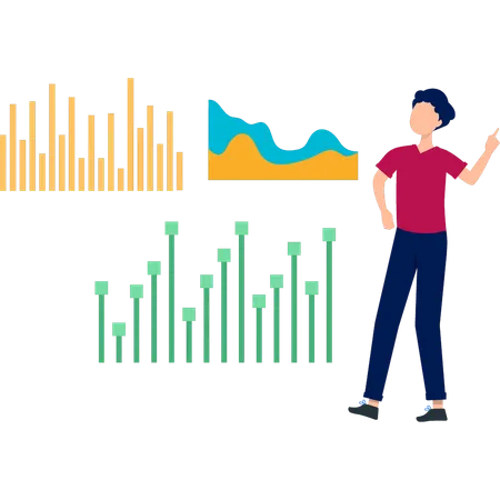 Young boy explaining analysis chart  Illustration