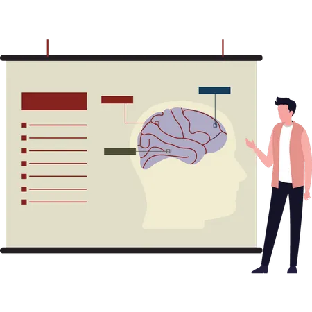 Young boy explaining functions of mind  Illustration