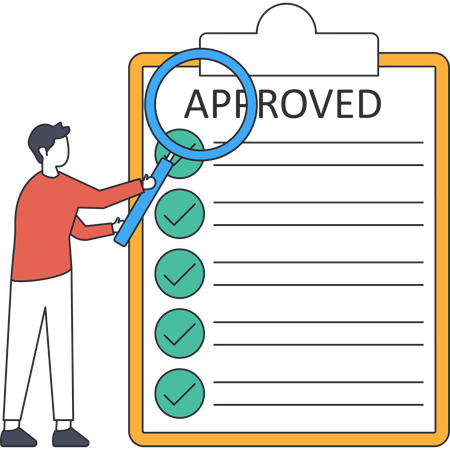 Young boy finding Approved list  Illustration