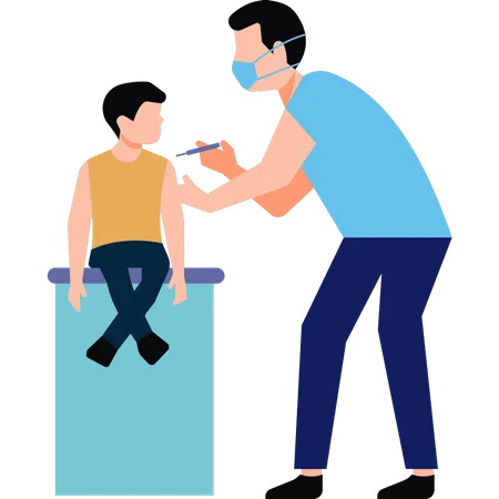 Young boy giving a vaccination injection to a kid  Illustration