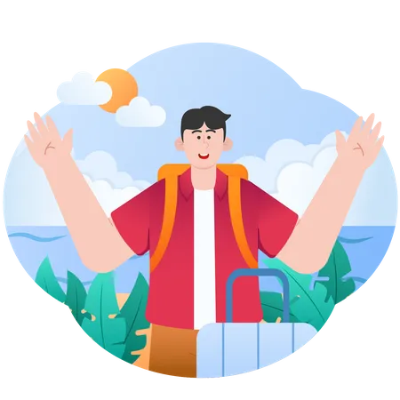 Young boy going for enjoying Happy Holidays In Summer  イラスト