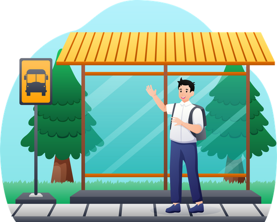 Young boy going to school  Illustration