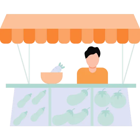 Young boy has  business of selling vegetables  Illustration