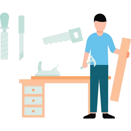 The Boy Has A Carpentry Business Illustration