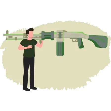 The Boy Has A Gun On His Shoulder イラスト
