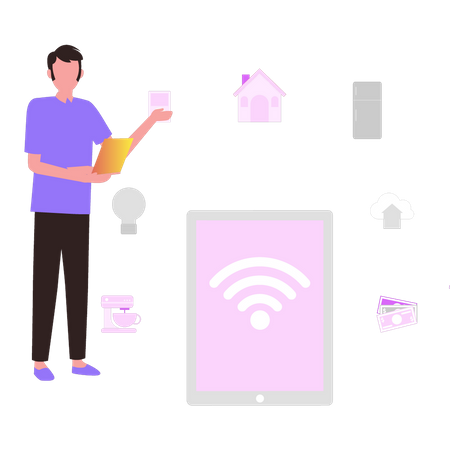 Young boy has Wi-Fi connection  Illustration