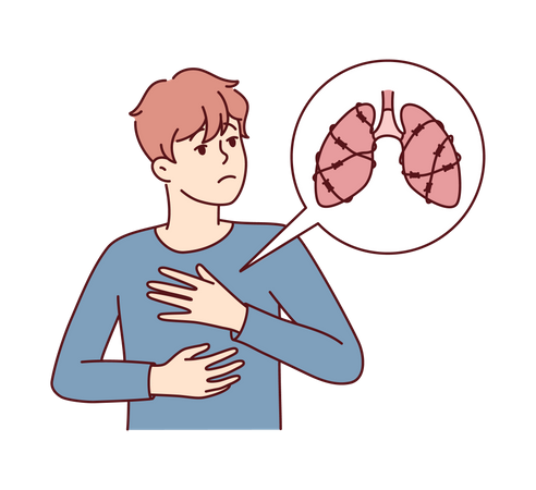 Young boy having lungs infection  Illustration