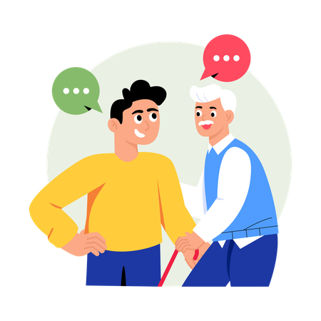 Young boy helping elder man  Illustration