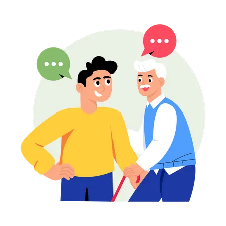 Young boy helping elder man  Illustration