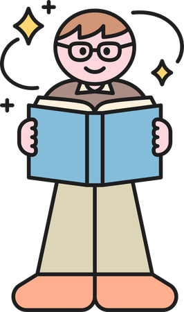 Young boy holding book while reading book  Illustration