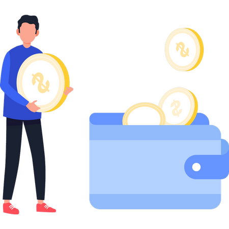 Young Boy Holding Dollar Coin  Illustration
