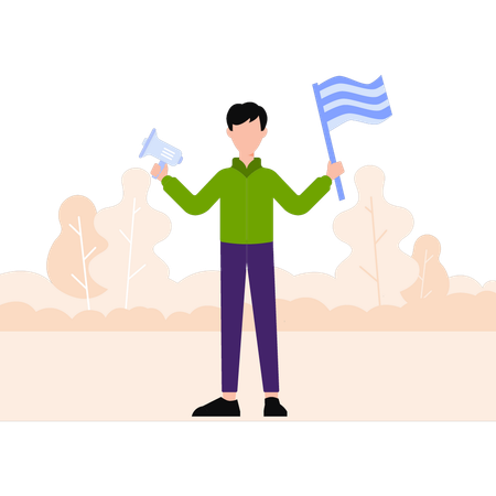 Young boy  holding flag and megaphone  Illustration