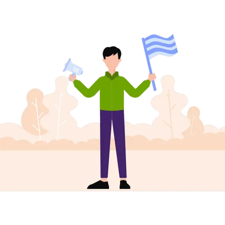 Young boy  holding flag and megaphone  Illustration