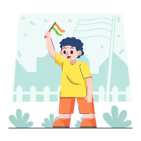 Young boy holding flag on Indian republic day Illustration