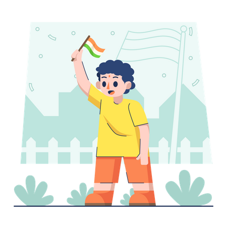 Young boy holding flag on Indian republic day  Illustration