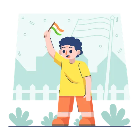 Young boy holding flag on Indian republic day  Illustration