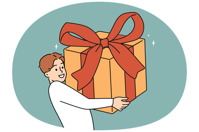 Young boy holding gift  Illustration