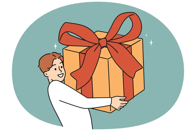 Young boy holding gift  Illustration