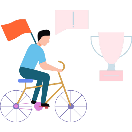 Young boy holds flag in bicycle race  Illustration