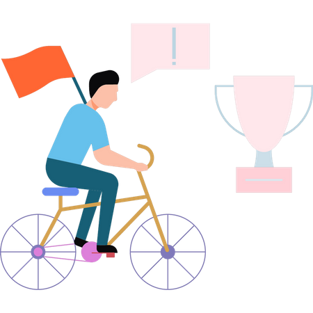 Young boy holds flag in bicycle race  Illustration