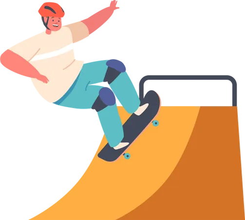Young Boy In Jumping On Skateboard Illustration