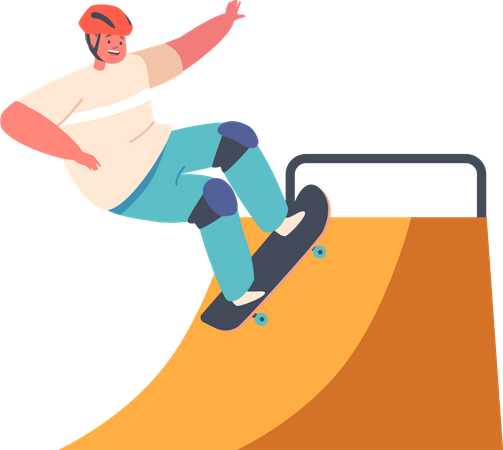 Young Boy In Jumping On Skateboard  Illustration