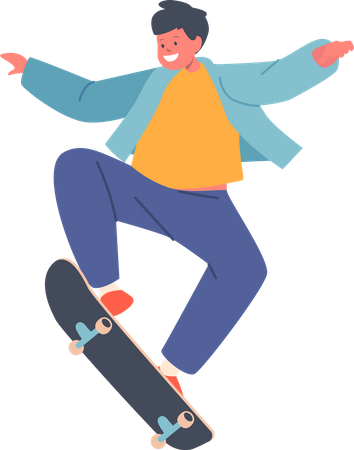 Young Boy in Modern Clothing Jumping on Skateboard  Illustration