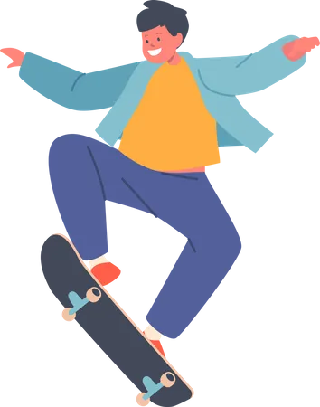 Young Boy in Modern Clothing Jumping on Skateboard  Illustration