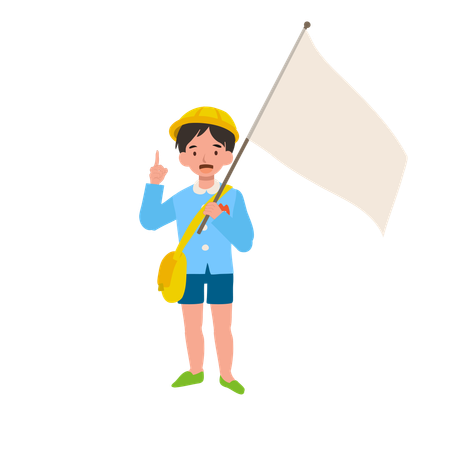 Young Boy in Uniform with Flag  Illustration