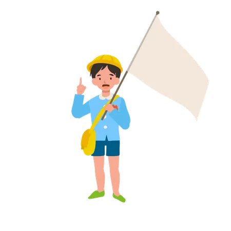 Young Boy in Uniform with Flag  Illustration