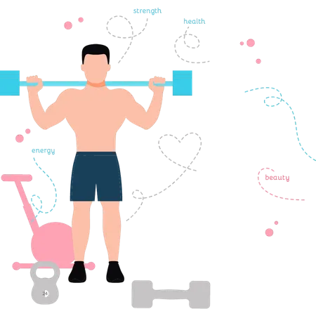 Young boy is doing weightlifting  Illustration