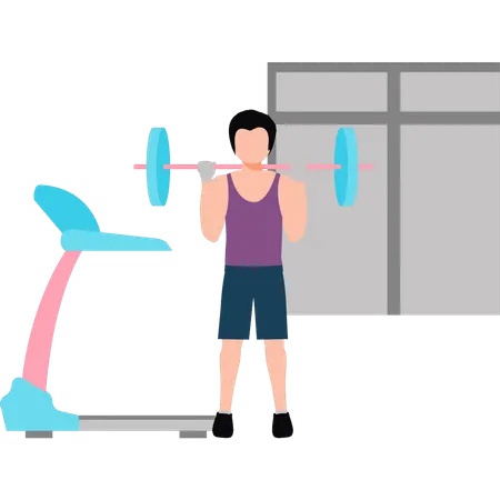 Young boy is doing weightlifting  Illustration